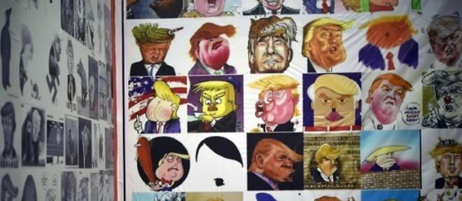 Des caricatures du candidat republicain a la presidentielle americaine Donald Trump lors de l'exposition "Trump: un mur de caricatures" au musee de la caricature de Mexico, le 17 octobre 2016