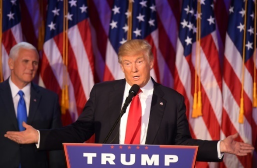 Donald Trump s'adresse a ses supporteurs le 9 novembre 2016, a New York, apres avoir ete designe le nouveau president americain