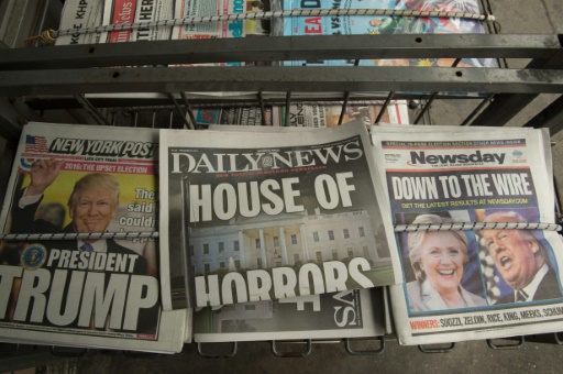Des unes de journaux américains, le 9 novembre 2016 à New-York © Bryan R. Smith AFP