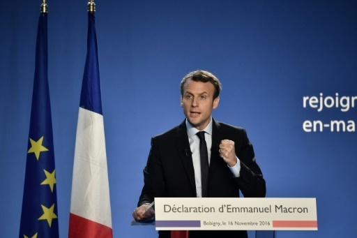 Emmanuel Macron, ex-ministre de l'Economie, annonce sa candidature a la presidentielle, le 16 novembre 2016 a Bobigny, pres de Paris