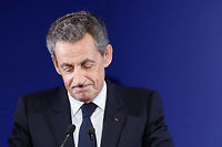 Nicolas Sarkozy lors de son dernier discours d'adieu dimanche 20 novembre, le soir du premier tour de la primaire. ©IAN LANGSDON