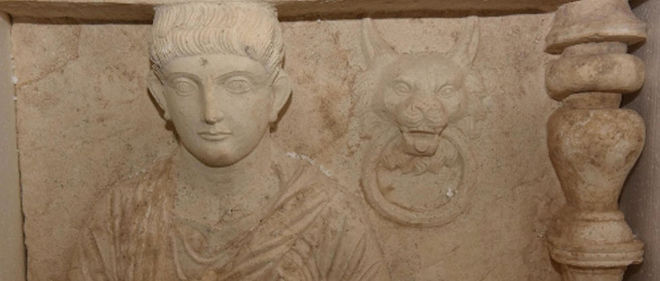 Vestige archeologique provenant de Palmyre, en Syrie, et saisi aux ports francs de Geneve.