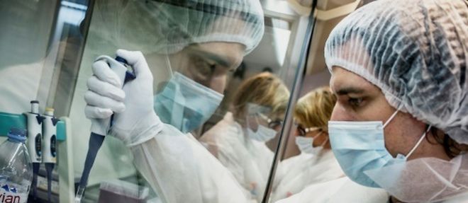 Un technicien de la police technique et scientifique exploite un ADN, le 19 juin 2014 a Ecully (pres de Lyon)