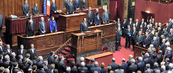 Francois Hollande s'exprimant devant les deux chambres reunies en Congres a Versailles.