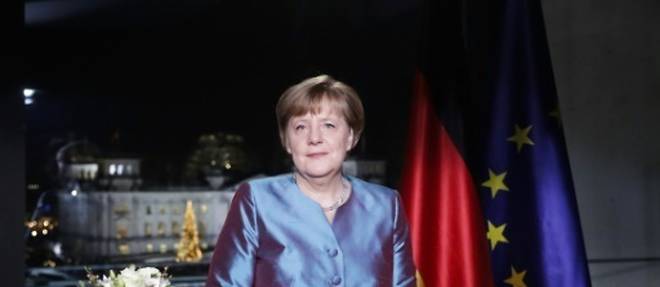 Angela Merkel photographiee apres l'enregistrement de son discours du Nouvel an, le 30 decembre 2016 a Berlin