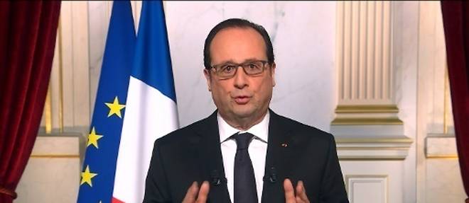 Capture d'ecran d'une video de Francois Hollande adressant ses voeux aux Francais le 21 decembre 2015 a l'Elysee a Paris
