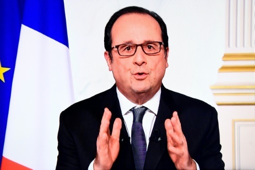 Francois Hollande lors des ultimes voeux televises du Nouvel an de son quinquennat, le 31 decembre 2016 a Paris