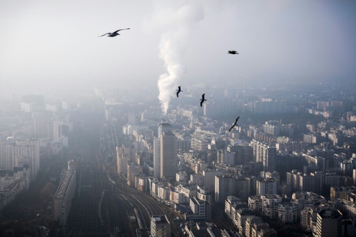 Vue depuis la Tour Montparnasse de Paris sous une brume de particules fines, le 29 décembre 2016 © LIONEL BONAVENTURE AFP