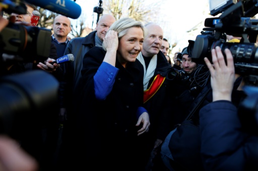 Marine Le Pen, candidate Front national à la présidentielle, le 6 janvier 2016 à Ecouis dans l'Eure © CHARLY TRIBALLEAU AFP