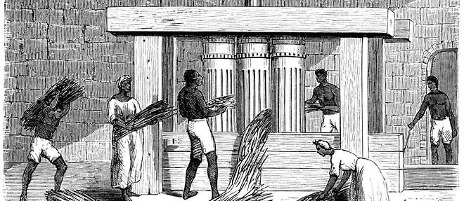 Ancien moulin a vent pour la canne a sucre en Martinique au XIXe siecle. Gravure extraite du Journal illustre de 1864. Image d'illustration.