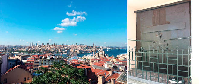 A gauche : vue d'Istanbul depuis les toits du bazar. A droite : la porte condamnee du patriarcat oecumenique.