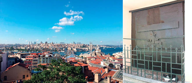 A gauche : vue d'Istanbul depuis les toits du bazar. A droite : la porte condamnee du patriarcat oecumenique.