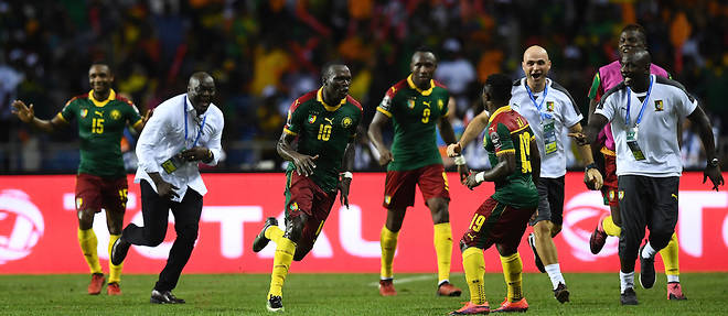 La joie de Vincent Aboubakar qui offre la victoire aux Lions indomptables (2-1).