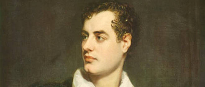 Lord Byron, poete anglais mort a 36 ans a Missolonghi en Grece.