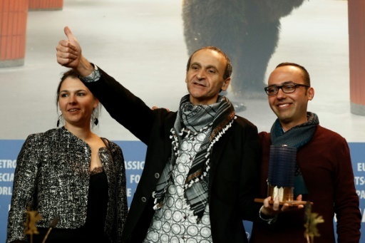 Le cineaste palestinien Raed Andoni, prix du meilleur documentaire a la Berlinale, le 18 fevrier 2017 a Berlin