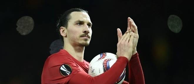 L'attaquant de Manchester United Zlatan Ibrahimovic apres son triple contre Saint-Etienne en 8e aller d'Europa League, le 16 fevrier 2017 a Old Trafford