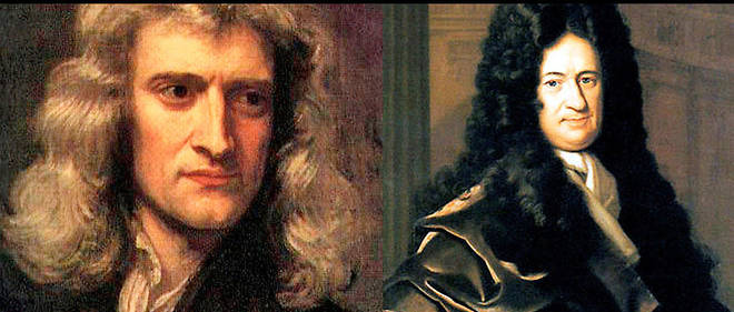Isaac Newton (a gauche) et Gottfried Wilhelm von Leibniz (a droite).