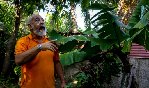 L'écrivain cubain Leonardo Padura dans son jardin, lors d'une interview avec l'AFP chez lui, le 7 février 2017 à Mantilla, un quartier de La Havane © ADALBERTO ROQUE AFP