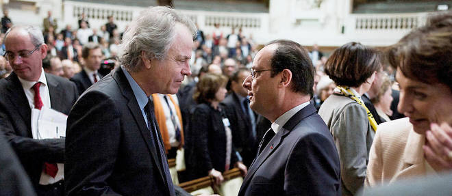 A bout portant. Franz-Olivier Giesbert et Francois Hollande a la Sorbonne, debut avril 2014.