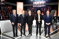 Les cinq candidats en tête des intentions de vote à la présidentielle, Francois Fillon, Emmanuel Macron, Jean-Luc Mélenchon, Marine Le Pen et Benoît Hamon ont débattu durant plus de 3 heures sur TF1.