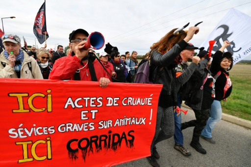 Des manifestants anti-corridas, le 16 octobre 2016 à Rodilhan, dans le Gard © PASCAL GUYOT AFP/Archives