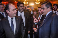 Francois Hollande et Francois Fillon lors du diner du Crif en fevrier 2017. (C)CHRISTOPHE PETIT TESSON