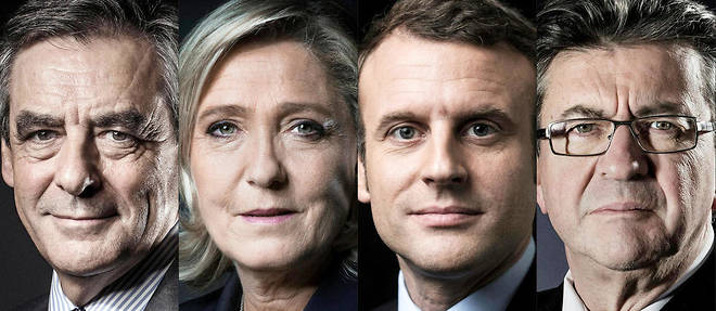 Emmanuel Macron aborde le premier tour de la presidentielle en favori, devant Marine Le Pen, Francois Fillon et Jean-Luc Melenchon.
