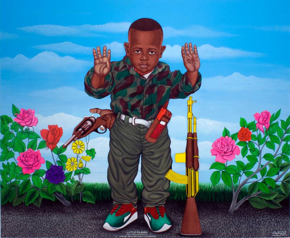 Little Kadogo – I am for peace, that is why I like weapons, 2004 © Chéri Samba Chéri Samba/Courtesy CAAC – The Pigozzi
Collection