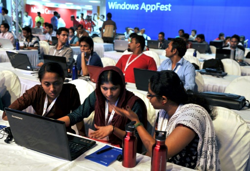Au "Windows AppFest", un marathon de développement informatique de 18 heures organisé par Microsoft, à Bangalore le 21 septembre 2012 © Manjunath Kiran AFP/Archives