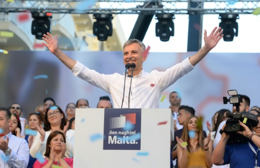 Le leader du Parti nationaliste Simon Busuttil le 28 mai 2017 lors d'un meeting électoral à Sliema, à Malte © Matthew Mirabelli AFP/Archives