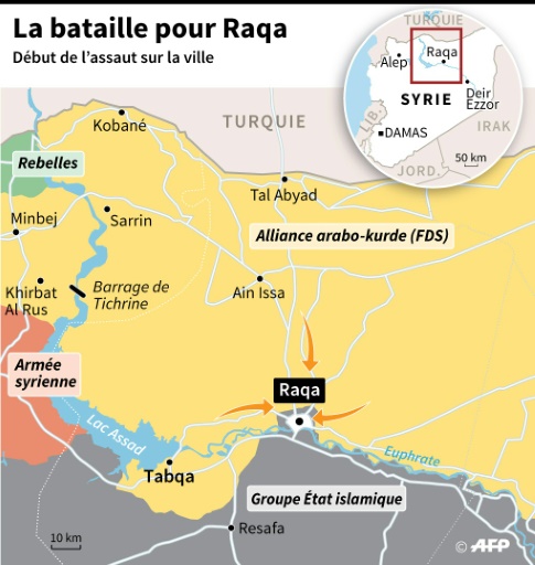 Localisation de Raqa en Syrie, carte des zones contrôlées au 6 juin © Sabrina BLANCHARD AFP