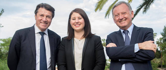 De gauche a droite, le maire de Nice Christian Estrosi, la candidate dans la 5e circonscriptions des Alpes-Maritimes Marine Brenier et Rudy Salles, candidat dans la 3e circonscription.