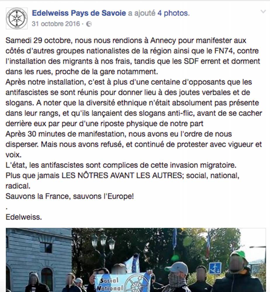 Action anti-migrants organisée par Edelweiss - Pays de Savoie.