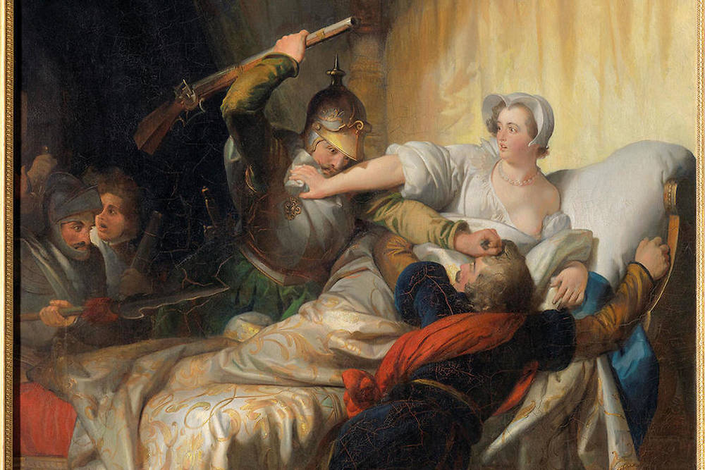 "Scène du massacre de la Saint-Barthélemy, dans l’appartement de la reine de Navarre" par Alexandre- Évariste Fragonard (1836)