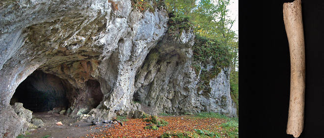 Grotte Hohlenstein-Stadel et femur de Neandertal.
