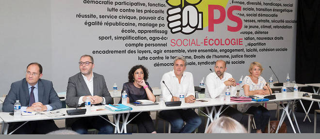 une vingtaine de membres de la direction direction collegiale provisoire du parti socialiste, qui en compte 28, s'est reuni le 17 juillet rue de Solferino a Paris.