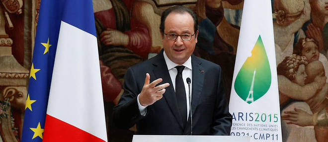 Francois Hollande lors de la COP21, qui prevoyait de limiter le rechauffement climatique a 2 ?C.