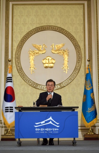 Le président sud-coréen Moon Jae-In donne une conférence de presse à Séoul, le 17 août 2017 © JUNG Yeon-Je POOL/AFP