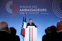 Emmanuel Macron lors de son discours aux ambassadeurs à l'Élysée.  ©YOAN VALAT