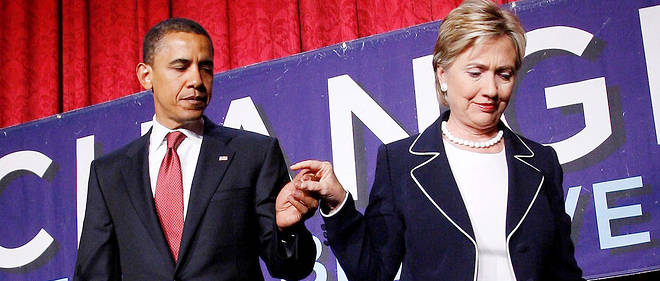 New York, 10 juillet 2008. Loyale, Hillary Clinton, qui a perdu la primaire du Parti democrate en juin, soutient le candidat investi pour l'election presidentielle, le senateur de l'Illinois Barack Obama, lors d'un meeting << Women for Obama >>.