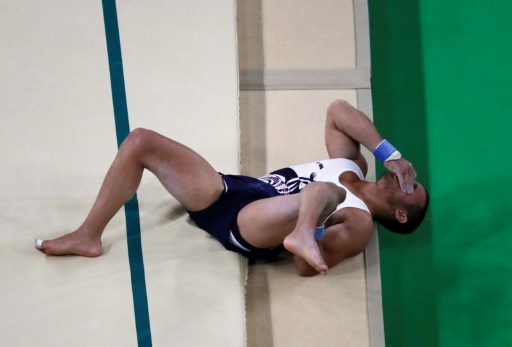 Le gymnaste français Samir Aït Saïd se fracture le tibia et le péroné aux JO de Rio, le 6 août 2016 © Thomas COEX AFP/Archives