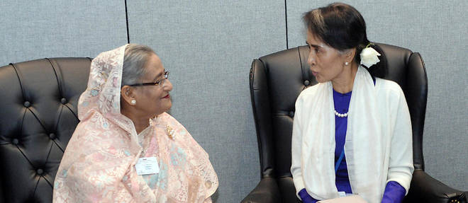 Sheikh Hasina, Premiere ministre du Bangladesh, et Aung San Suu Kyi, la dirigeante birmane.