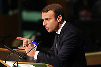 Emmanuel Macron à la tribune de l'ONU.  ©SPENCER PLATT