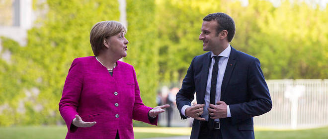 Angela Merkel recoit Emmanuel Macron a la chancellerie a Berlin le 15 mai 2017.  