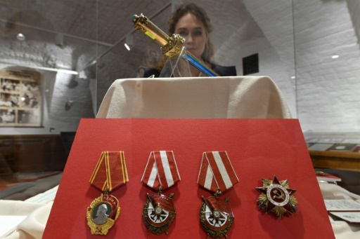 Des objets personnels de l'agent double Kim Philby exposés à Moscou, le 29 septembre 2017 © Kirill KUDRYAVTSEV AFP