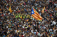 Manifestation pour l'indépendance de la Catalogne, mardi 3 octobre à Barcelone.   © 