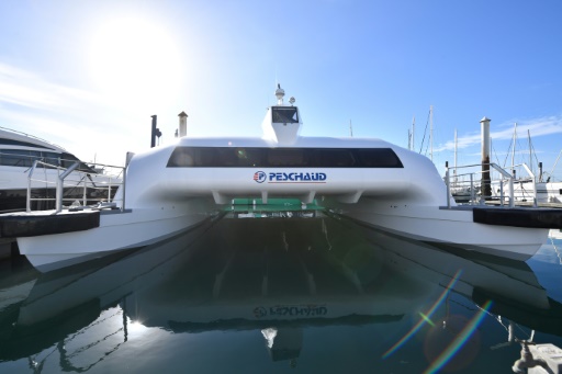 Un catamaran innovant construits à La Rochelle par Advanced aerodynamic vessels (A2V) à la Rochelle, le 12 octobre 2017  © XAVIER LEOTY AFP