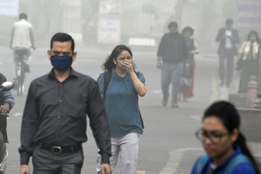 Des passants dans une rue de New Delhi lors d'un épisode de forte pollution, le 8 novembre 2017 © DOMINIQUE FAGET AFP