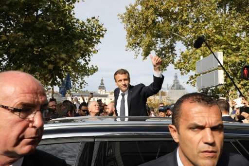 Emmanuel Macron, lors d'un déplacement à Lyon sur le thème de la sécurité, le 28 septembre 2017 © LUDOVIC MARIN AFP/Archives