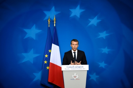 Emmanuel Macron tient une conférence de presse lors d'un sommet européen à Bruxelles, le 20 octobre 2017 © JOHN THYS AFP/Archives